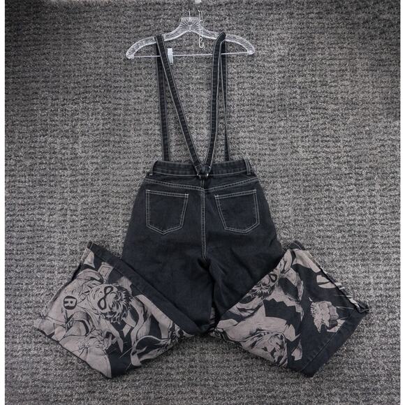 Batman and Robin Jeans Womens 4 Small Black Wide Leg Suspenders Graphic Print - Picture 16 of 16